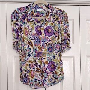Another Love Multicolor Floral Button-Front Top - Purple, Pink, Blue, Green